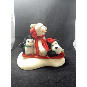 Vintage Hallmark 2007 Jingle Pals Snowman Snow What Fun Sledders Penguin Dog